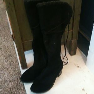 Fur black boots knee high size 5 51/2